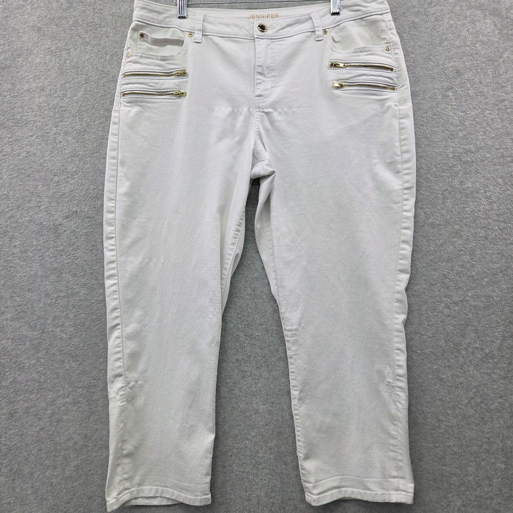 JENNIFER LOPEZ Glamcore Capri STRETCH Zipper Pockets Pants Women 16 White
